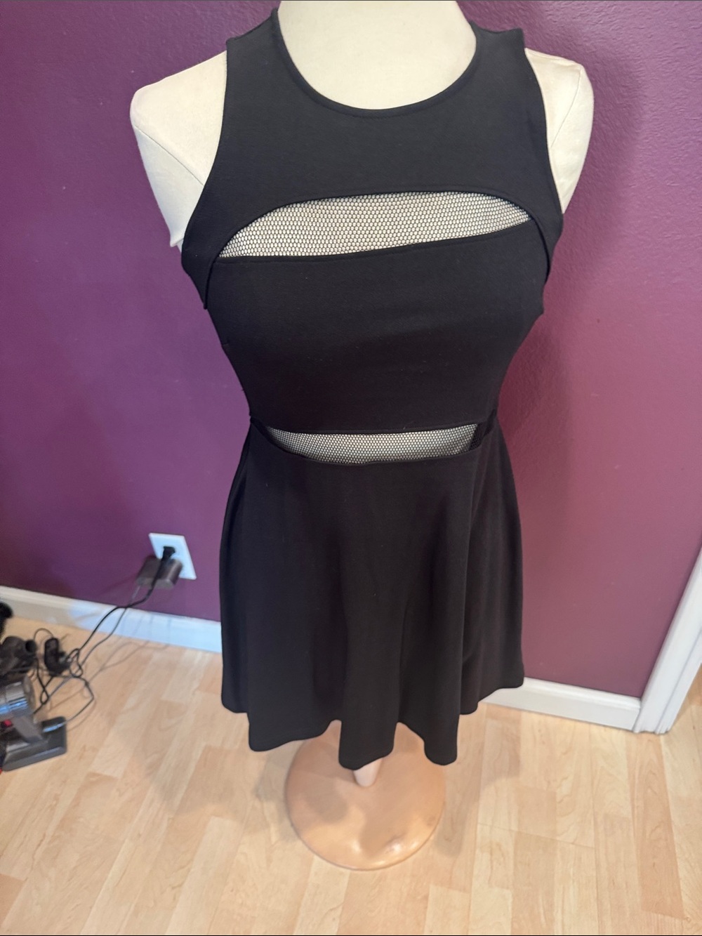 Bailey 44 Black Mesh Cutout Skater Dress